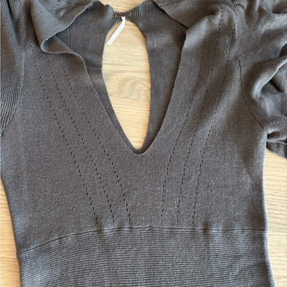 Free People Ruffled Sleeves Knit Brown V-Neck Dress Small - Picture 6 of 9